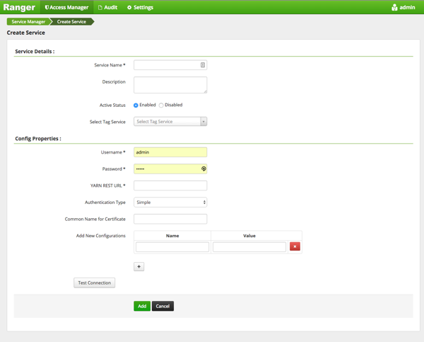 Ranger > Create Service page.