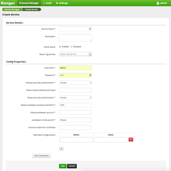 Ranger > Create Service page.