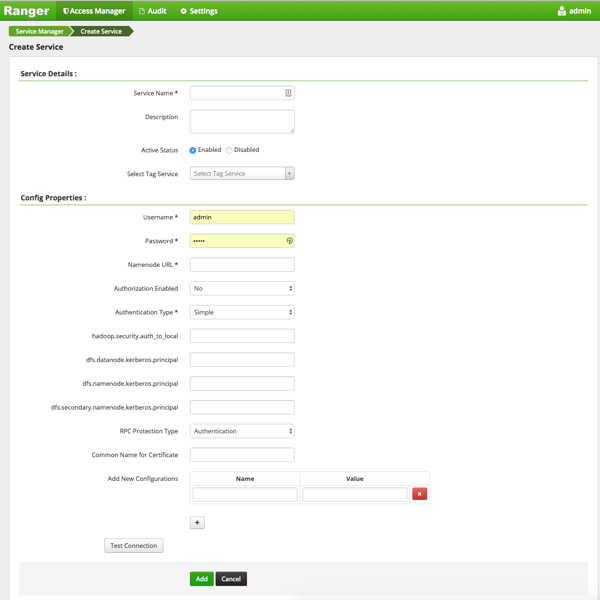 Ranger > Create Service page.