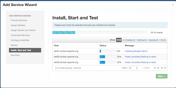 Ambari > Add Service > Ranger > Install, Start and Test.