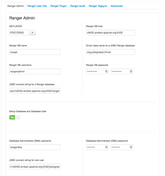 Under Ambari > Ranger > Configs > Ranger Admin, DB FLAVOR where POSTGRES is selected.