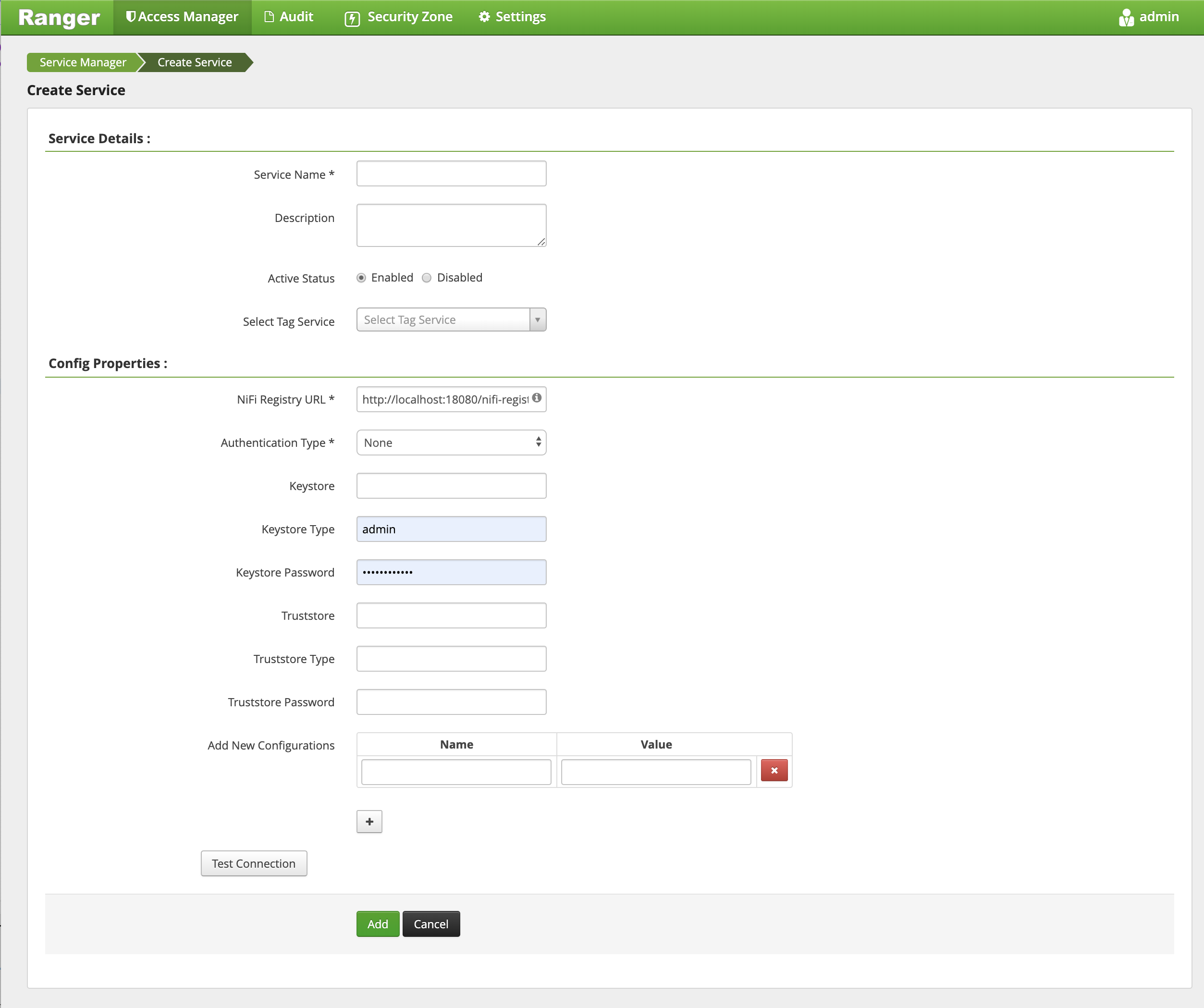 Ranger > Create Service page.