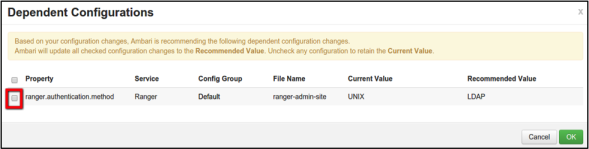 Dependent Configurations pop-up.