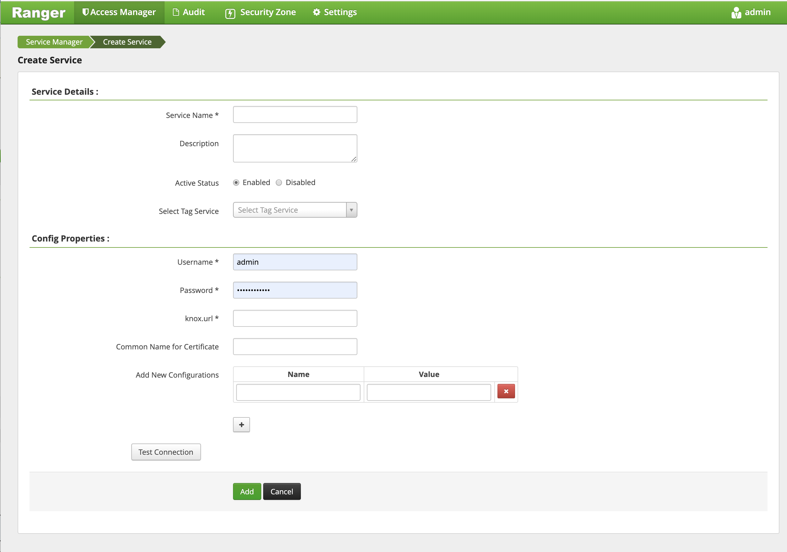 Ranger > Create Service page.
