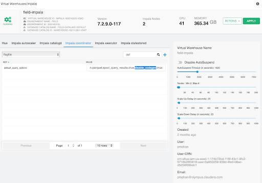 Image showing the Virtual Warehouse details page in which you need to import or copy configurations from the base cluster.