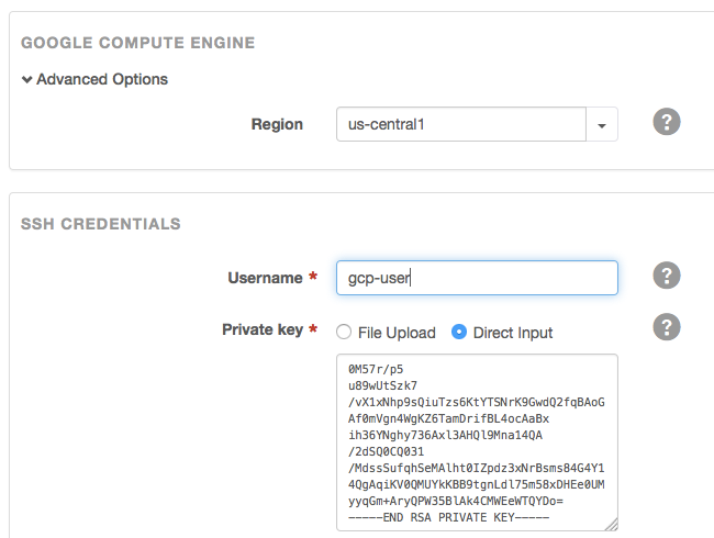 Sample image of the SSH Credentials section.