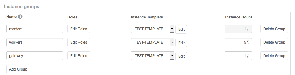 Sample image of the Instance groups section.