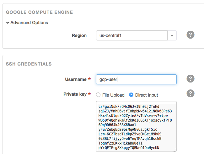 Sample image of the SSH Credentials section.