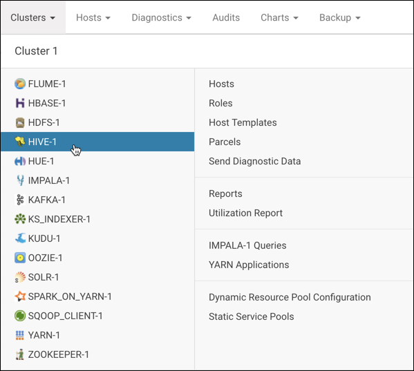 Choose Hive from the list of service instances.